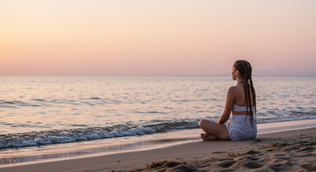 women meditation in the beach